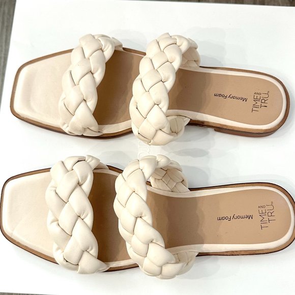 Womens Braided Flat Memory Foam Sandals - Nude Color - Sz 9 - Picture 2 of 3